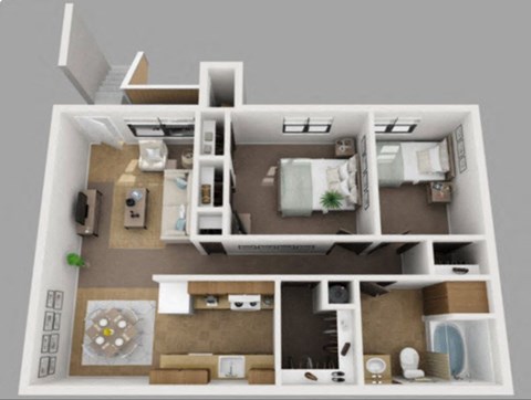 a 3d drawing of a bedroom with a living room